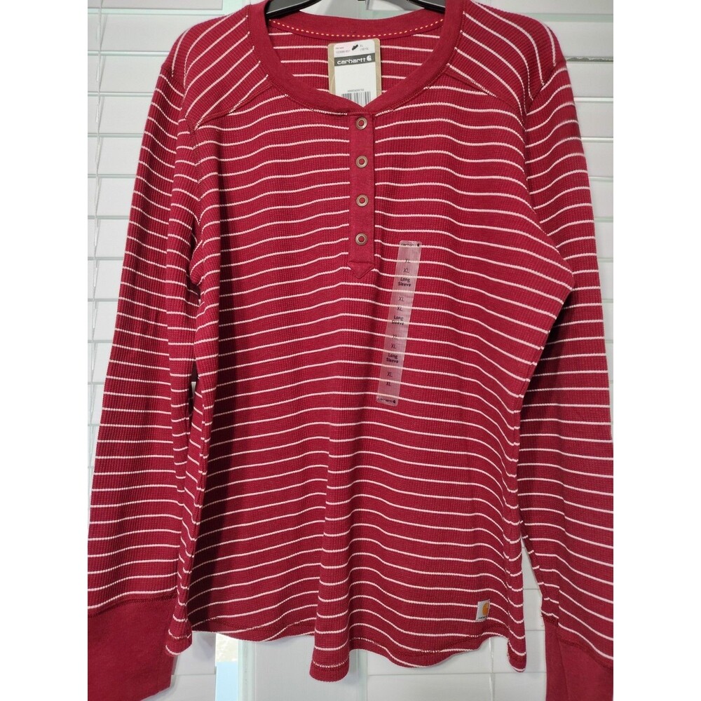 Carhartt 4 Snap Henley Tunic Size XL Cotton Blend Long Sleeve Stripes NWT Farm